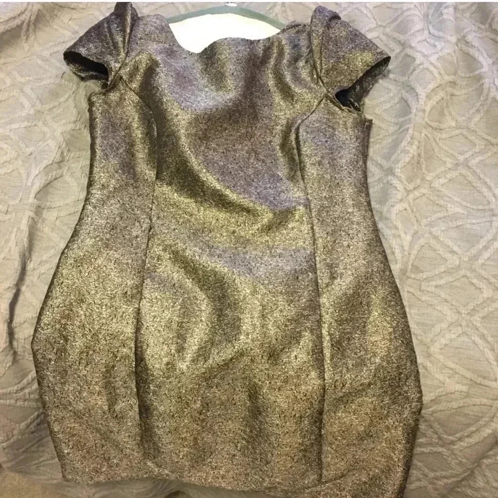 Saks Fifth 548 Chic Gold Backless V Mini Dress size 6 brand tag is cut off - Picture 10 of 11